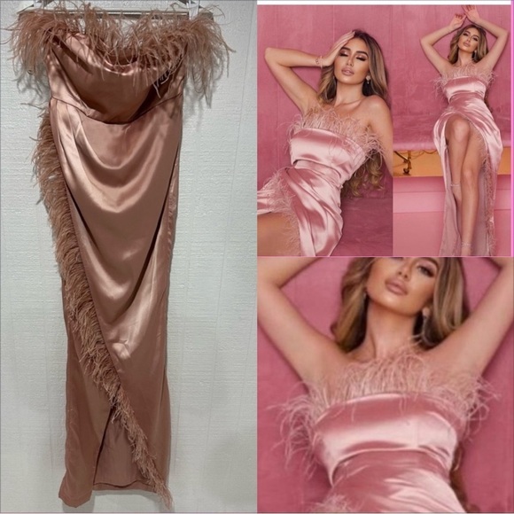 NWT Blithe strapless feather formal gown blush pink size M - Picture 1 of 12